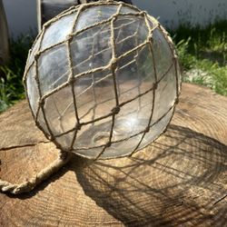 Japanese Glass Float in Rope Netting - 12" - Clear
