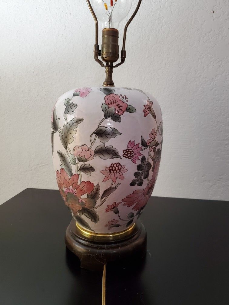 Asian Porcelain Ginger Jar Floral Lamp