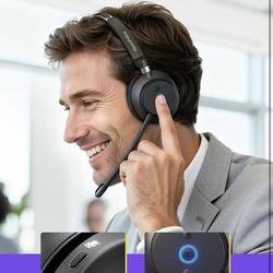Bluetooth Headphones with Microphone, Computer Headset with Microphone, Bluetooth 5.3 Headset with Charging Base