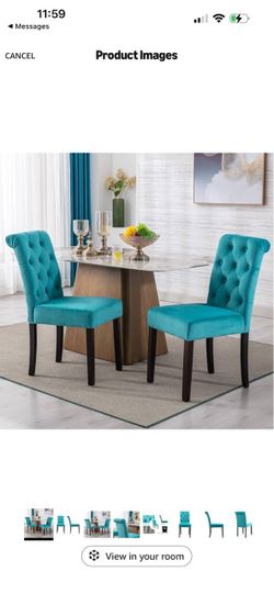 Farmhouse Dining Chairs Set of 2, Velvet Upholstered Kitchen Chairs, Comfy Side Parsons Chairs for Home/Restaurant/Bedroom/Living Room, Cyan Blue