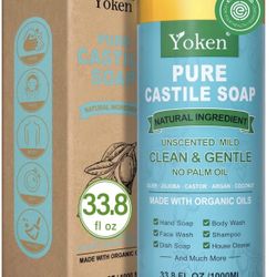 Yoken EWG Verified Castile Soap Liquid Unscented 33.8 fl oz Pure Castile Liquid Soap