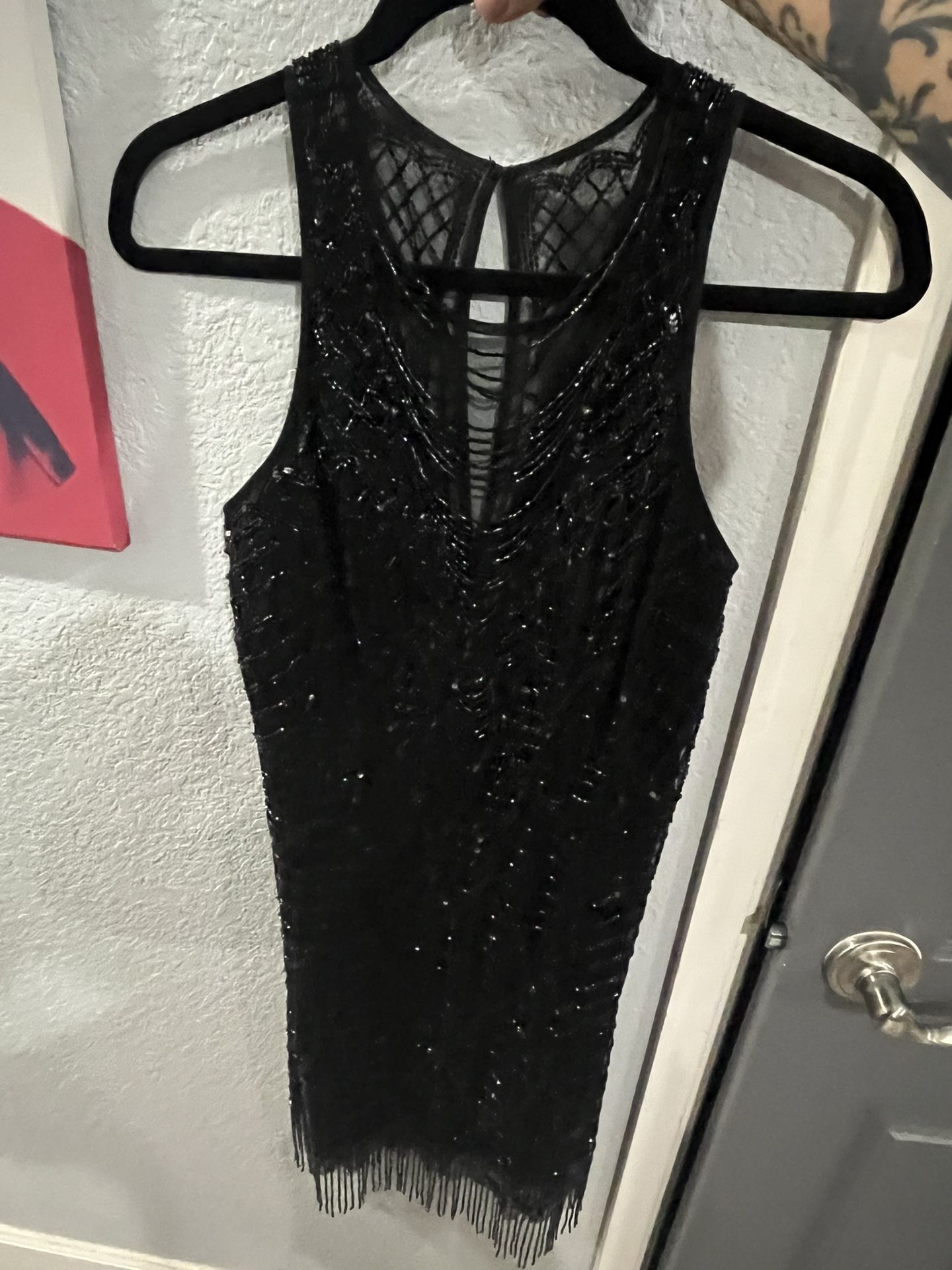 AIDAN MATTOX FRINGE BEADED COCKTAIL DRESS Sz 8
