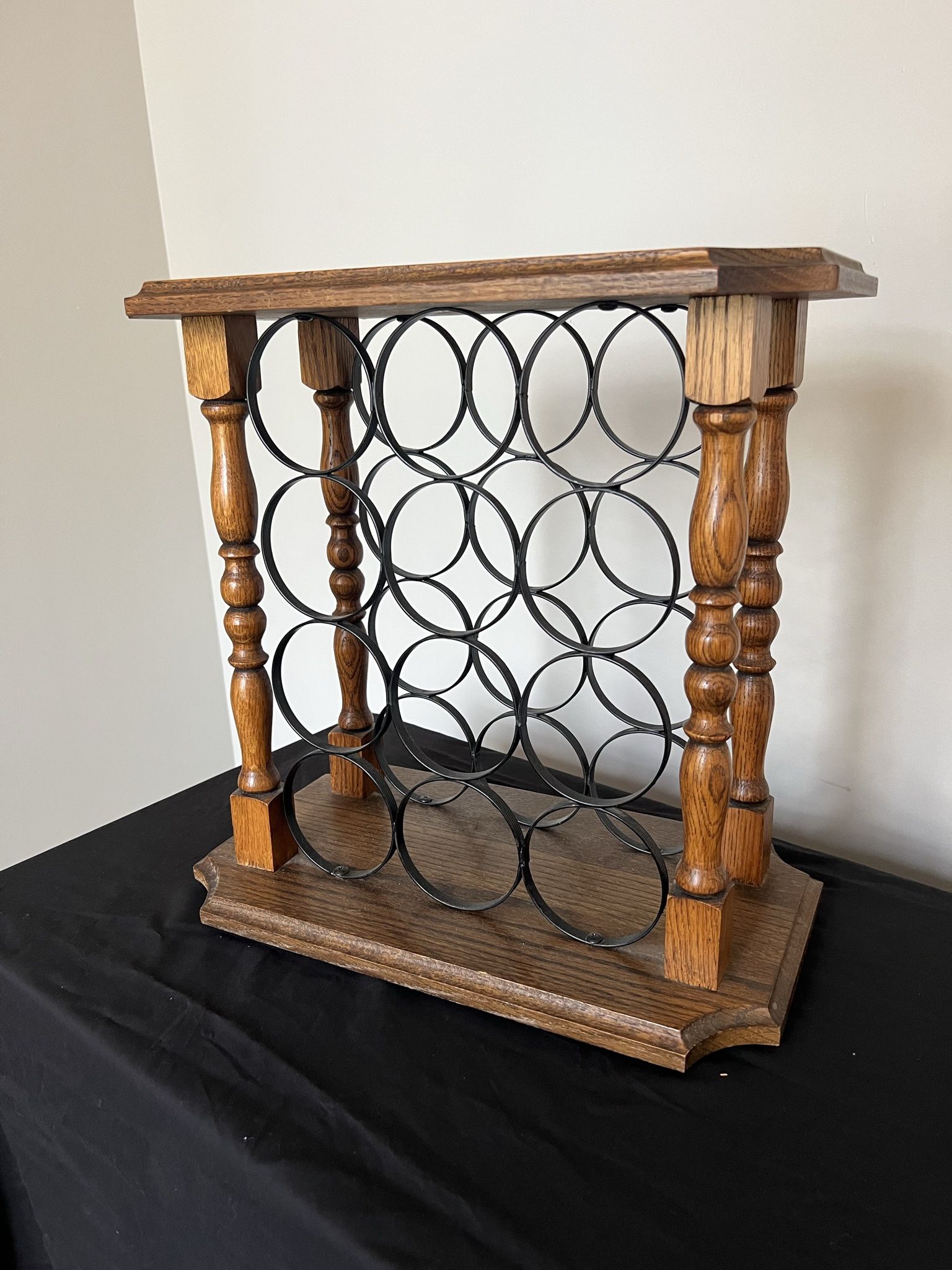 Vintage Wood & Metal Wine Bottle Rack 12 Bottles 18xH17.5