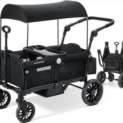ELEMARA Foldable Wagon Stroller, Stroller Wagon for 2 Kids, Premium All Terrain Wagon for Kids with Removable Canopy, Adjustable Push/Pull Handle, Har