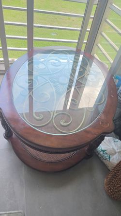 Wood glass top table