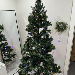 7ft Pre-lit Hinged Christmas Tree w/ Remote Control & 9 Lighting Modes New!