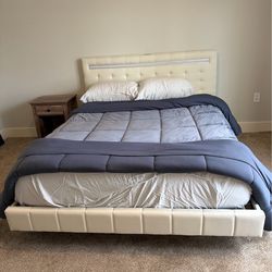 Beige Queen Size Upholstered Bed Frame