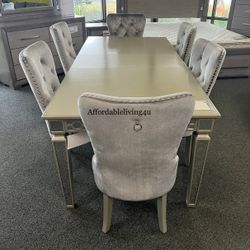 7 Pc Silver Mirrored Dining Table Set Brand New In Box