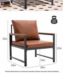 2 piece - Mid-Century Style Brown Faux Leather Upholstered Steel Frame Accent Chair Armchair