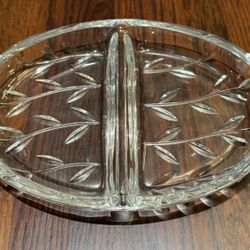 Royal Doulton Crystal 9” Leaf Pattern Divided Serving Relish Dish Tray