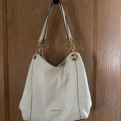Michael Kors Optic White Pebbled Leather satchel. 