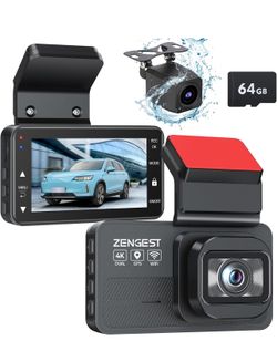 Dash Cam Front and Rear, 4K FHD Dual Dash Camera for Cars, Dash Cam with GPS, 5G WiFi & App Control, 64GB Card Included, G-Sensor, Night Vision, Loop 
