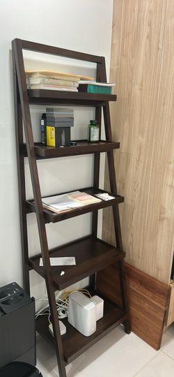 5 Shelf Ladder Bookcase. Dark Wood Bookshelf. Like New