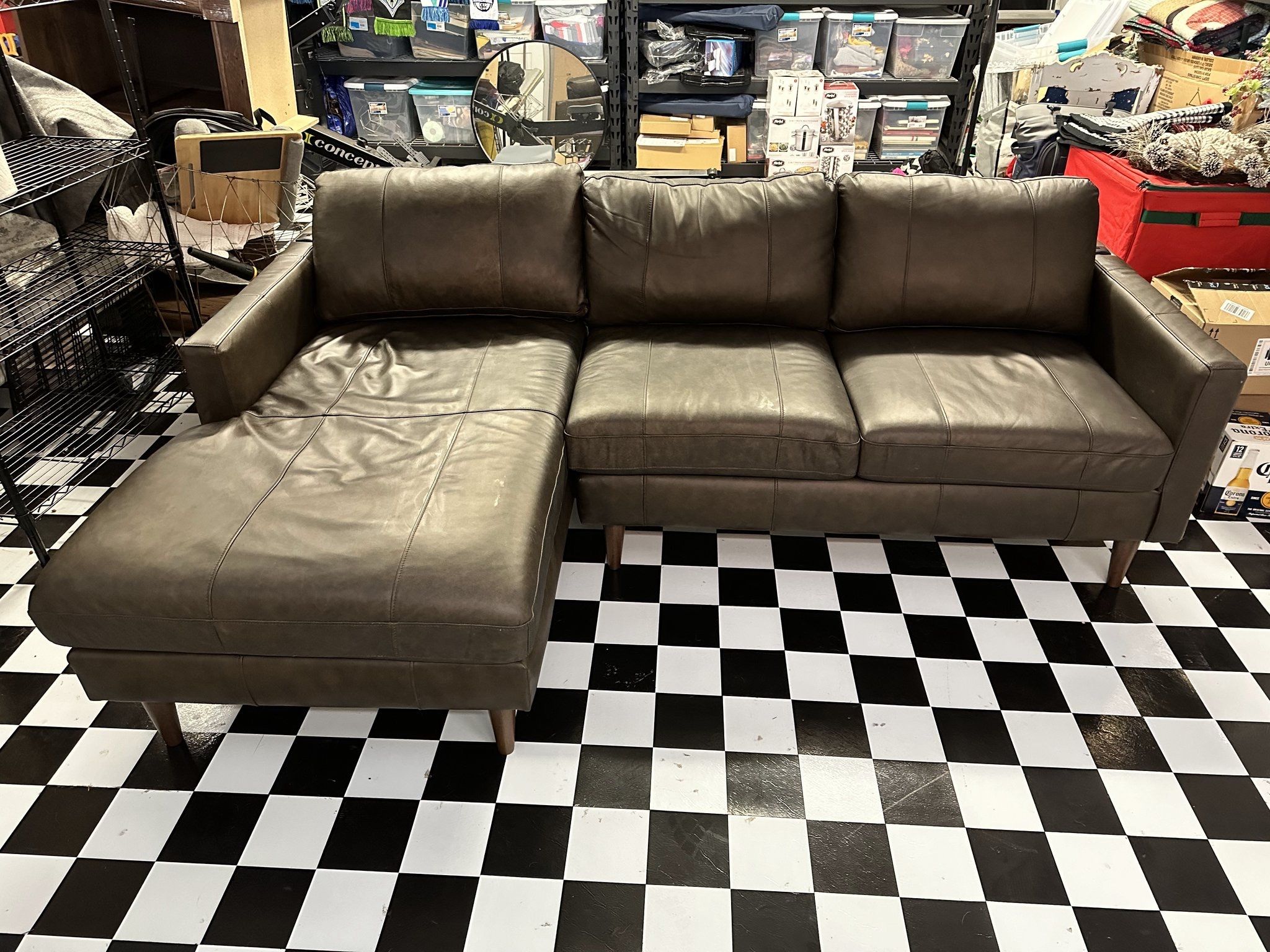 Brown Leather Sectional With Left End Chaise