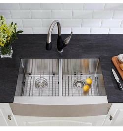 Glacier Bay All-in-One Farmhouse Apron Front Stainless Steel 33 in. Double Basin 50/50 Kitchen Sink