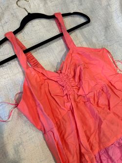 #30 - FREE Terra & Sky Coral Pink Colorblock Tiered Maxi Dress 0X (14W) Ombre Sundress Ruched