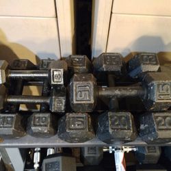 SET OF STEEL HEX  DUMBBELLS  (PAIRS OF)  :   8s  10s  15s  20s  