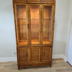 Vintage 2 Piece Rattan China Cabinet