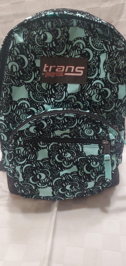Trans Jansport Teal Velvet Flowers Backpack Student Book Bag
