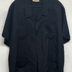 Cubavera Men’s Linen Black Casual Pocket Button Up Short Sleeve Guayabera Shirt XL RN37763