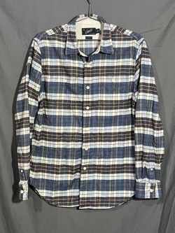Grayers Clothiers L Long Sleeve Button Up Plaid Shirt Blue Brown