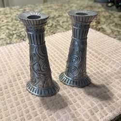 Two Pewter Candle Holders