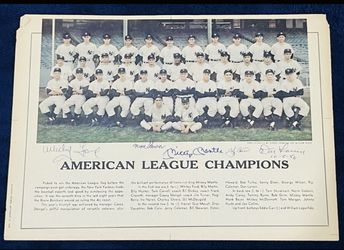 JSA COA LOA Mantle  Berra  Ford Larsen Skowron SIGNED 1956 Yankees 11x14 Baseball WS Page