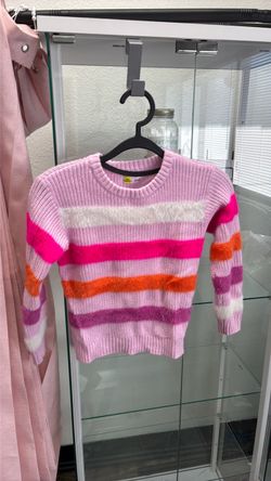 Girls Striped Fuzzy Knit Sweater