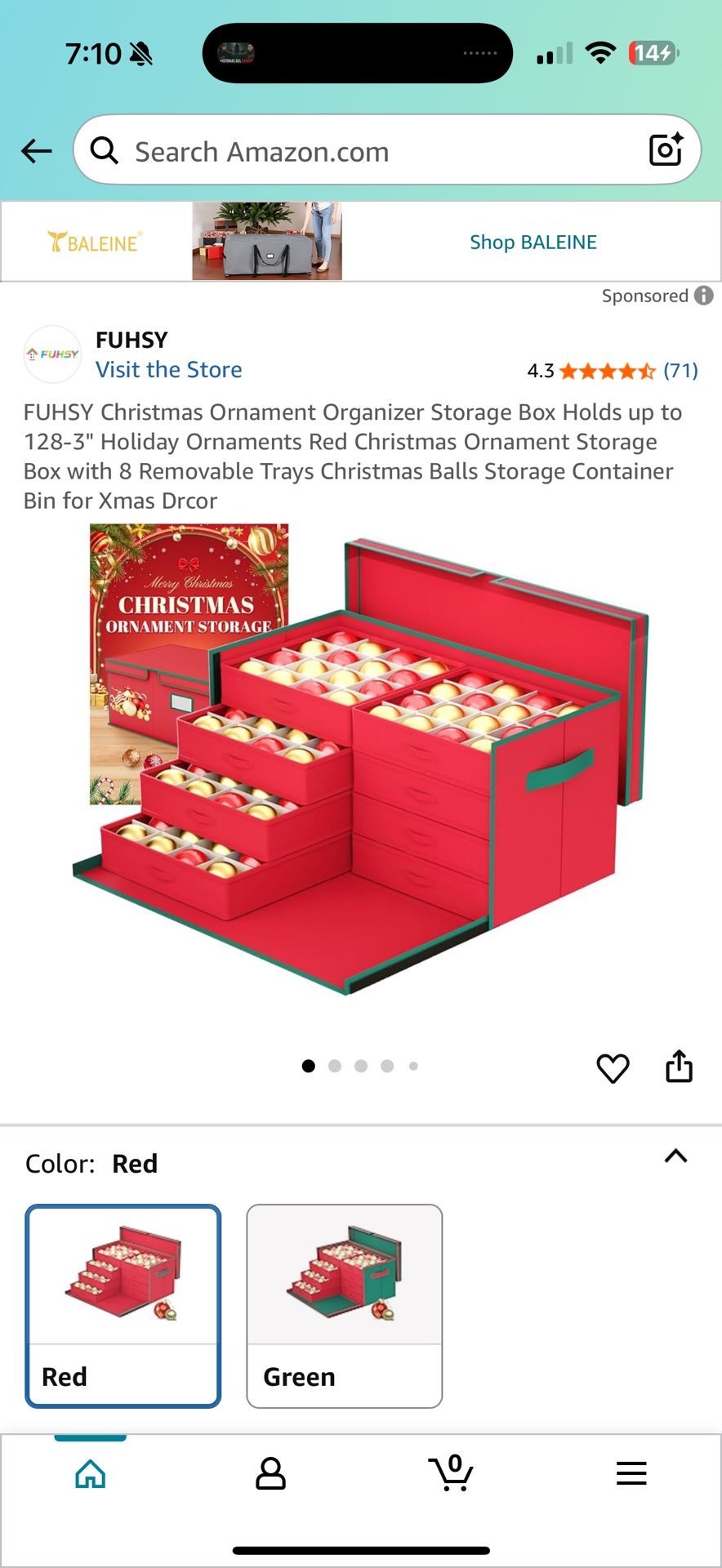 FUHSY Christmas Ornament Storage Box - Red
