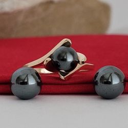 ❤️14k Size 8 Solid Yellow Gold Hematite Ring and Earrings Beautiful! – Hermoso Anillo y Aretes de Oro con Hematites! 👌🎁