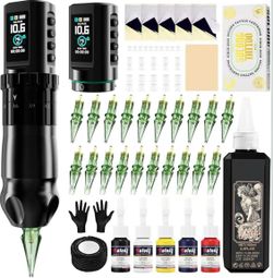 Cordless Tattoo Gun Kit with 7 Adjustables Strokes and 2 pcs * 1600 mAh Tattoo Batteries,Tattoo Kit Complete with Needles Cartridges, Inks and Tattoo