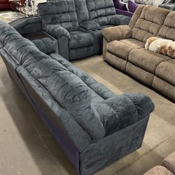 Beautiful Dark Teal Colored Reclining Sectional