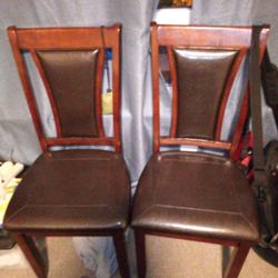 Two Solid Redwood Chairs Good Shape Leatherbacks $25
