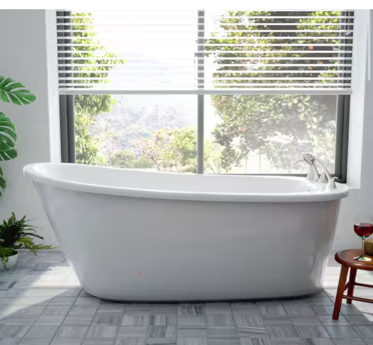 WHITE FIBERGLASS FREESTANDING FLAT BOTTOM SOAKING BATHTUB