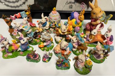 Easter Bunny Figurine Collection – Lot of 16, Assorted Sizes