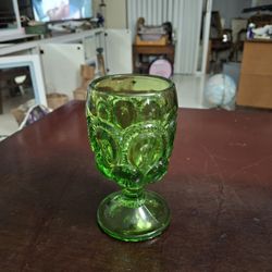Which Emerald Green Ornate Depression Glass Goblet," Moon And Stars " Pattern W/Owl Eye 6" 