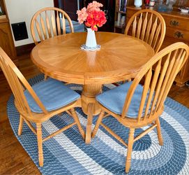 Country Oak Full Dinning Table and Chair Set with leaf insert