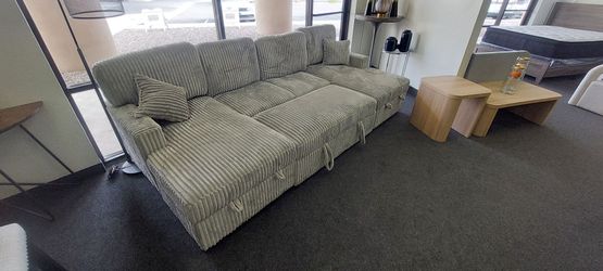 Gray Corduroy double chaise sleeper Sectional