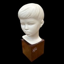 Vintage CYBIS  porcelain Boy head bust on wood base figures 9.5