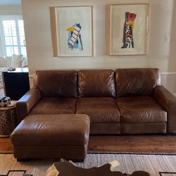 Beautiful Leather Sofa, Love Seat, And Ottoman In Great Condition. 