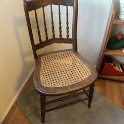 Antique Early American Victorian Era Spindle Back Side Chair with Caned Seat