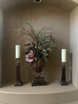 Large Foyer planter and 2 candle sticks