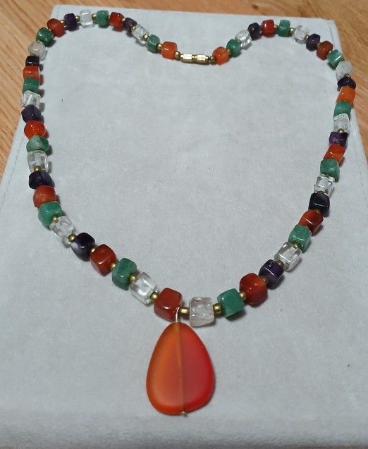 Glass Beaded Necklace With Pendent