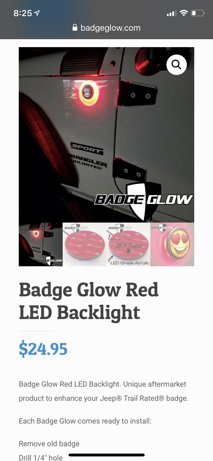 Badge Glow Red For Jeep Wrangler
