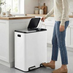 16 Gal (2 x 30 L) Dual Trash Can, Stainless Steel Kitchen Garbage Bin,B-1