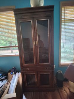Curio Cabinet Solid Wood Brass Accents