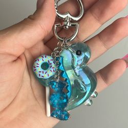 Blue and Silver Dinosaur Keychain Accessory