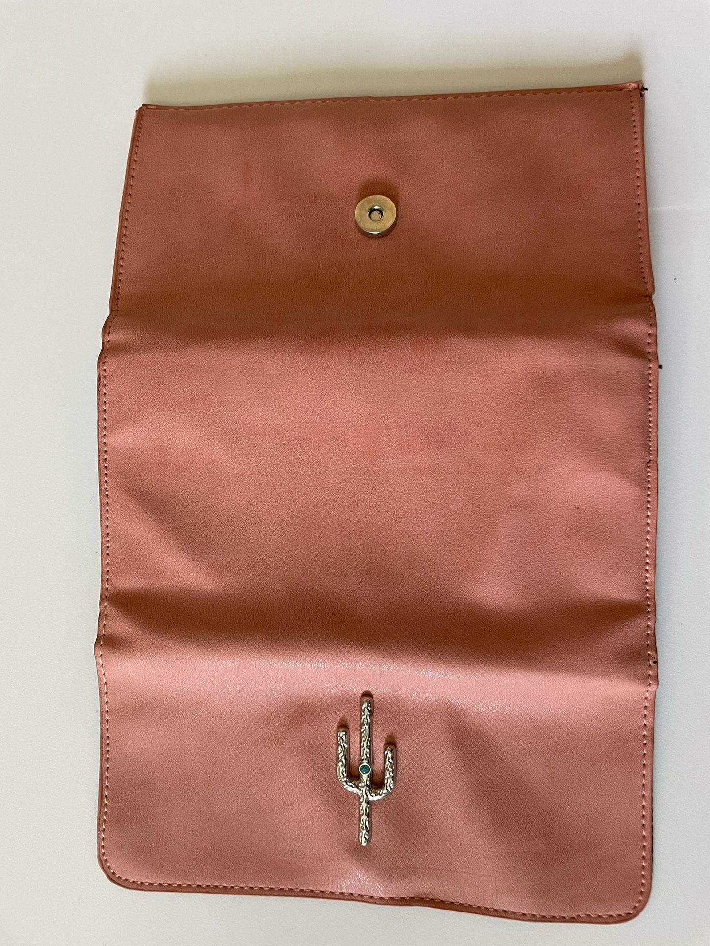 Blush Pink Faux Leather Wallet with Card Slots & Cactus Accent
