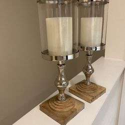 Set Of Two  Beautiful New Candleholders With Candles