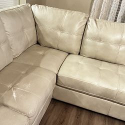 Off White Faux Leather Sectional Couch